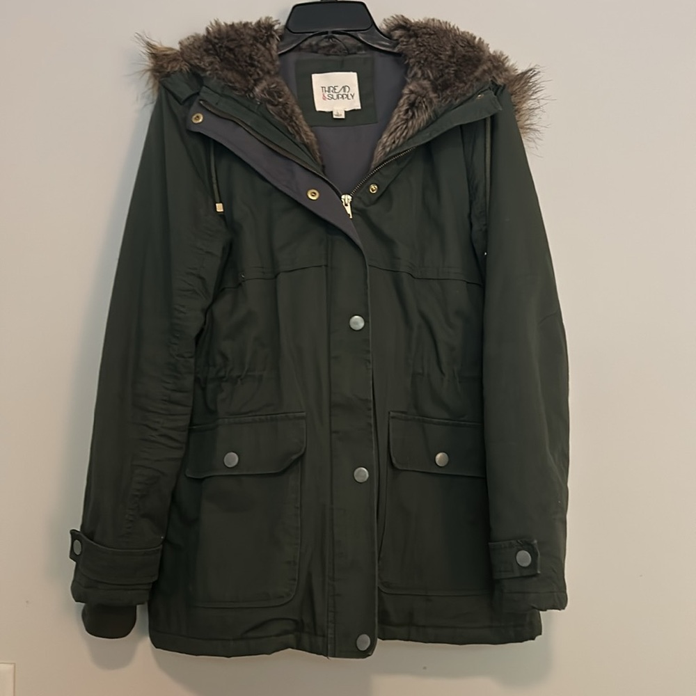 Thread & Supple Green Jacket with Fur hood in size Large, got from Altar’d State